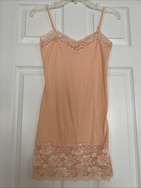 Active Basic Peach Floral Lace-Trim Slip Lightweight for Layering